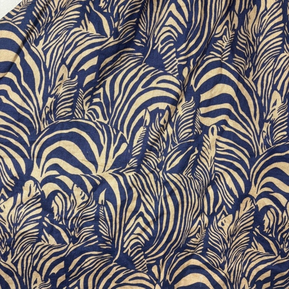 Banana Republic Zebra Print Linen Volume Blouse Womens L Navy Blue Tan Boho Chic - Picture 10 of 10